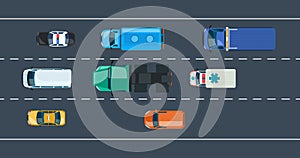 Concept of automobile traffic around the city and highway, motorway.