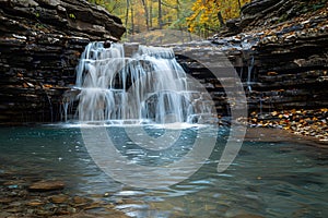 Concept Autumn Colors, Nature Photography, Serene Autumn Serenity at Turkey Run Waterfall