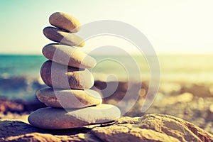 Concept of balance and harmony. rocks on the coast of the Sea