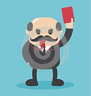 Concept Bald businessman hand showing red card