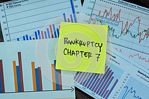 Concept of Bankruptcy Chapter 7 write on sticky notes isolated on Wooden Table