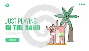 Concept Of Beach Party. Website Landing Page. Man And Woman Have Romantic Evening On Ocean Coast