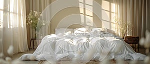 Concept Bedroom Decor, Natural Light, Minimalist Sunlit Serenity Cozy Minimalist Bedroom Retreat