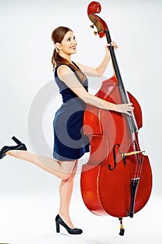 Concept for big business with business woman doublebass play .