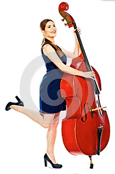 Concept for big business with business woman doublebass play .