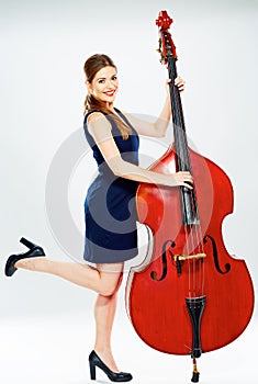 Concept for big business with business woman doublebass play