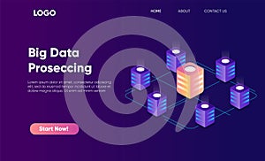 Concept of big data processing in isometric style, cloud data storage, 3d hosting center, maining center. High technology concept photo