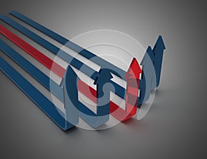 Concept with big red arrow. 3d illustration