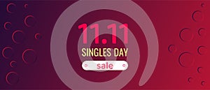 Concept of the big sale, Chinese Singles Day, November 11th. Vector banner. Minimalism, date and text on an abstract red-purple photo