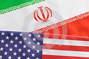 Concept of bilateral relations of US and Iran showing with flag
