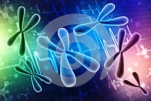 Concept of biochemistry X and Y chromosomes. 3d render