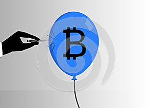 Concept of bitcoin bubble burst or decline of the bitcoin currency.