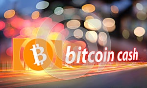 Concept of Bitcoin cash moving fast on the road, a Cryptocurrency blockchain platform , Digital money