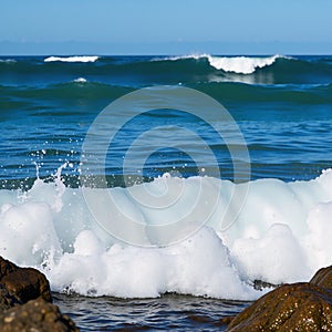 Bluewater scene featuring waves turbulence and bubbles