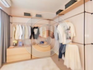 Concept of Blurred: Home interior decoration in Dressing room, background used for display, wallpaper and business, abstract blur