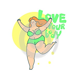 Concept of bodypositive. Beautiful woman dressed in swimsuit