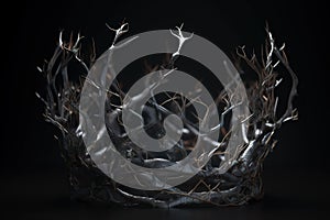 concept of branches of thorns woven into a crown depicting the casting a shadow of a royal crown on a dark. Generative AI