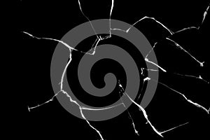 Concept of broken glass with hole for design on black background.