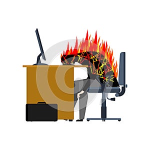 Concept about burning out. Businessman on fire