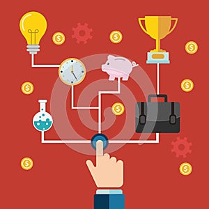 Concept of a business and entrepreneurship business start or launch with gears and cogs with various icons
