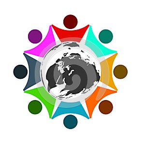 Concept Business Group connection logo,Eight people in the circle world,meeting teamwork