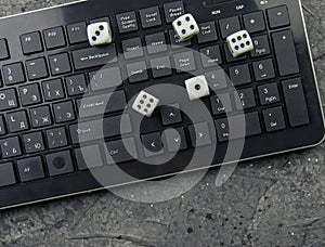 Concept for business ideas with risk gambling dice on the keyboard