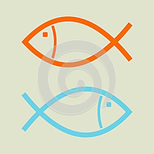 The concept of business opposition. Two fish swim in the opposite direction