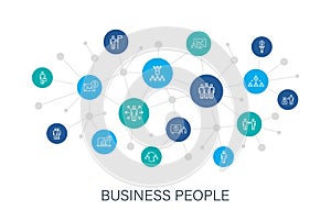 Concept Business people and teamwork web icons in line style. Business, teamwork, leadership, manager. Digital network
