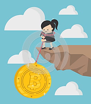 Concept business pile of coins vector illustration, Pulling, Cur