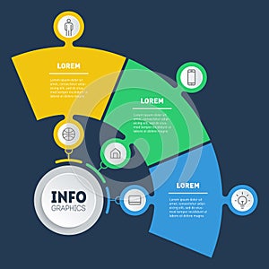 Concept of Business presentation with three steps. Template of a sales pipeline or diagram. Annual report. Infographic of