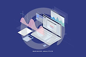 Concept business strategy. Analysis data and Investment. Business success. Financial review with laptop and infographic elements.