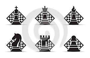 Concept of Business Strategy With Chess Figures On A Chess Board Modern Vector Illustration Set. Black Chess Figures Pieces photo
