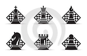 Concept of Business Strategy With Chess Figures On A Chess Board Modern Vector Illustration Set. Black Chess Figures Pieces