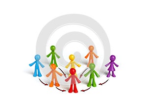 . The concept of a business team leader indicates the direction of movement towards the goal. A group of people are ready to