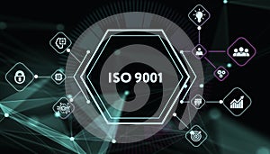 The concept of business, technology, the Internet and the network.  virtual screen of the future and sees the inscription: ISO