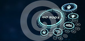 The concept of business, technology, the Internet and the network. virtual screen of the future and sees the inscription: ISO 9001