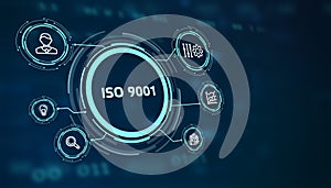 The concept of business, technology, the Internet and the network. virtual screen of the future and sees the inscription: ISO 9001