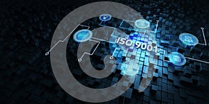 The concept of business, technology, the Internet and the network. virtual screen of the future and sees the inscription: ISO 9001