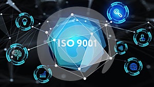 The concept of business, technology, the Internet and the network. virtual screen of the future and sees the inscription: ISO 9001