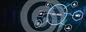 The concept of business, technology, the Internet and the network. virtual screen of the future and sees the inscription: ISO 9001