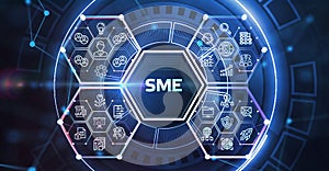 The concept of business, technology, the Internet and the network. virtual screen of the future and sees the inscription: SME