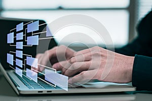 Concept business using tool process workflow and flowchart,database and digital file storage system software automation,virtual