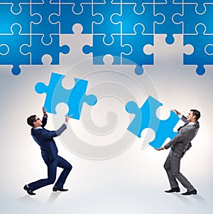 Concept of businessman with missing jigsaw puzzle piece