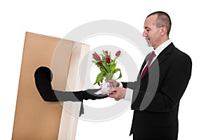 Concept: Businessman ordered a flower deliverer photo