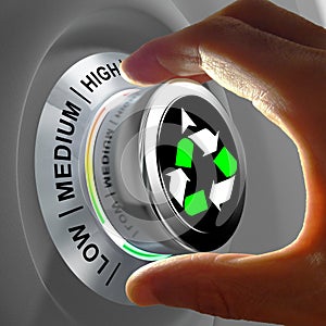 Concept of a button adjusting and maximizing the recycling. photo