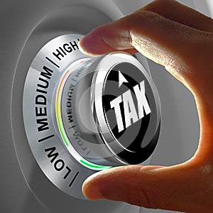 Concept of a button adjusting and optimizing tax amount. photo