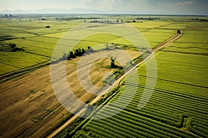 This concept captures the vibrant and picturesque beauty of crop fields when viewed from above.