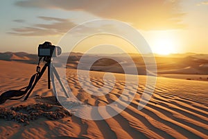 Concept Capturing a WideAngle Travel Adventure Moment A Stunning Desert Sunrise or Sunset Photo