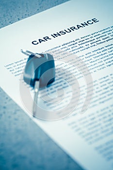 Concept of car insurance - car policy with car keys