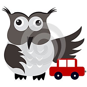 Concept of car insurance with car under owl wing protection